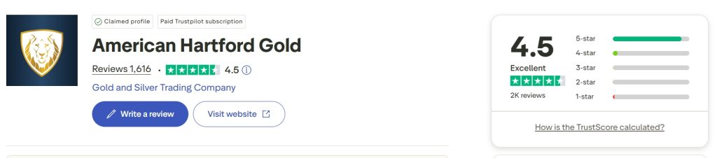 American Hartford Gold TrustPilot Rating